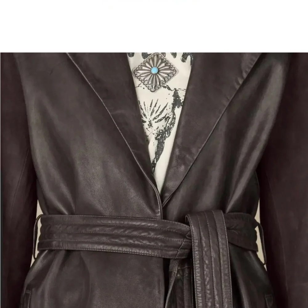 Sundance Rich Brown Leather Women's Trench Coat - Picture 3 of 3
